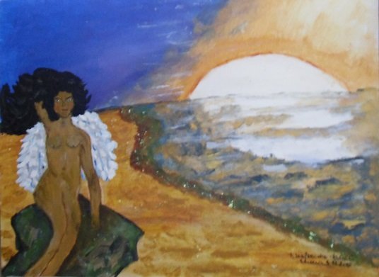 anioł przy zachodzie słońca